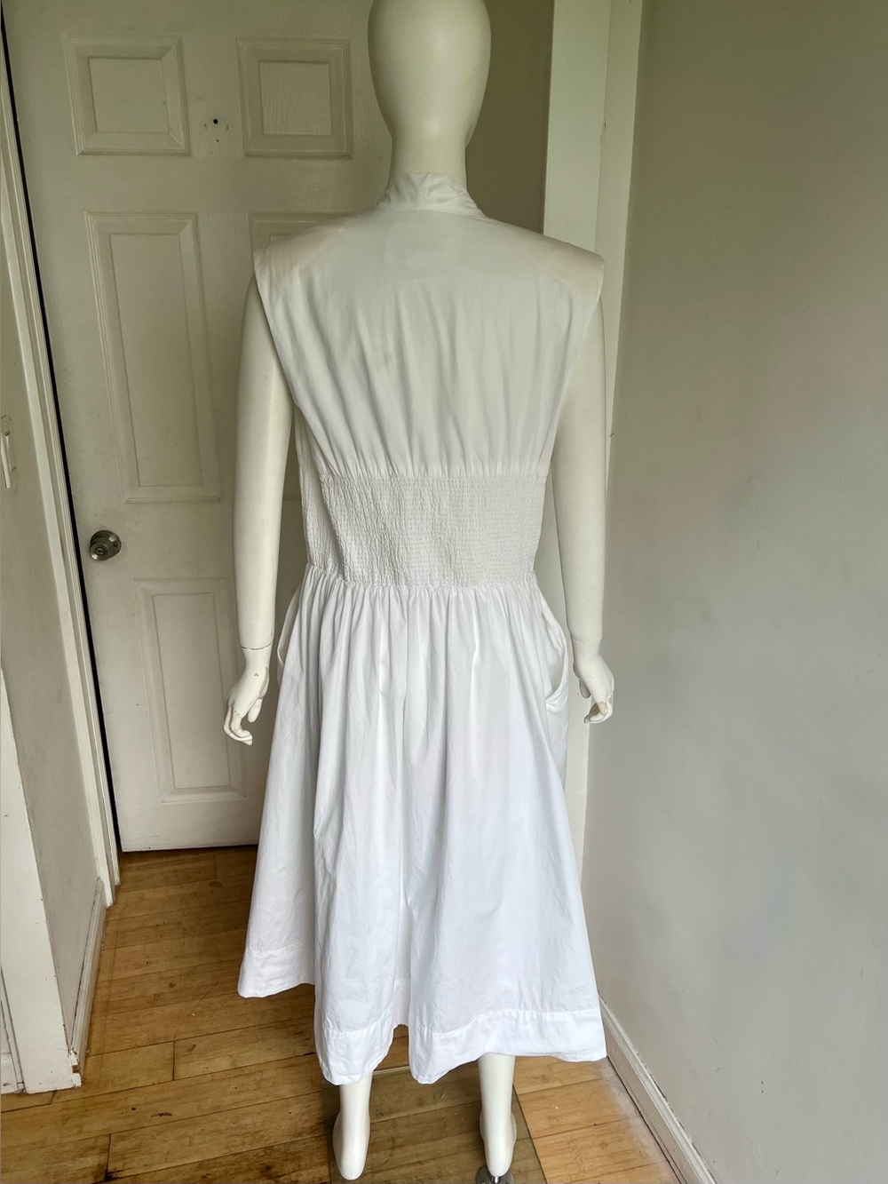 Anthropologie Tommie Cap Sleeve Smocked Zip Front Midi Shirt Dress White Size M - Picture 10 of 13